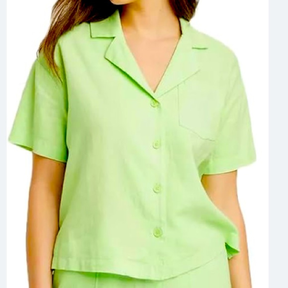 3/$20! a new day Neon Green Linen Button-Up Shirt